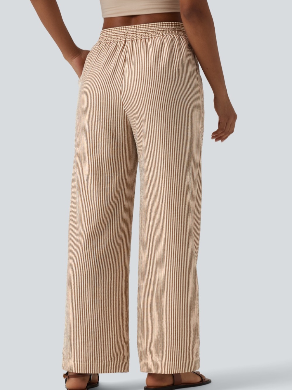 New HALARA High-Waisted Drawstring Striped Linen-Feel - Picture 4 of 14
